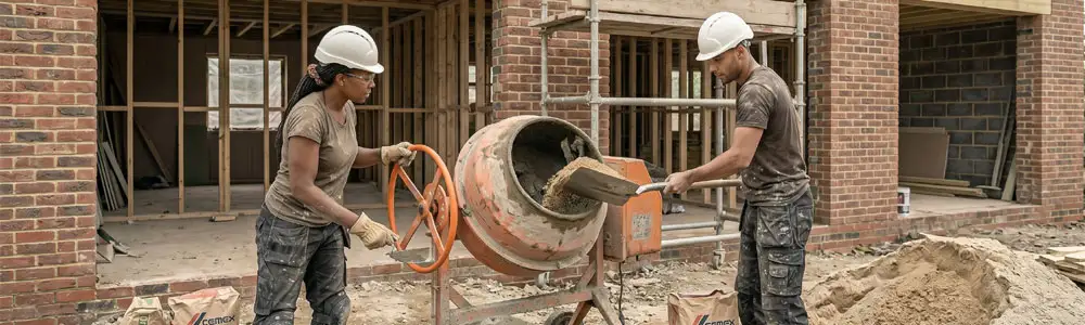 Bricklayer applying mortar
